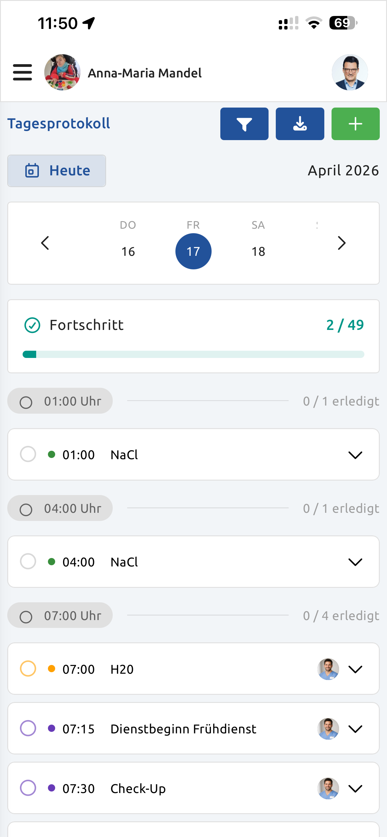 mendracare App - Tagesprotokoll